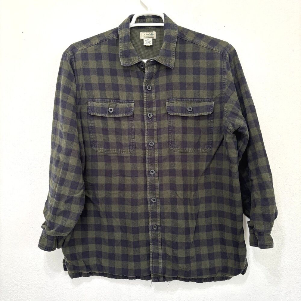 LL Bean Mens Thermal Lined Flannel Shacket Large Workwear Utility Outdoor